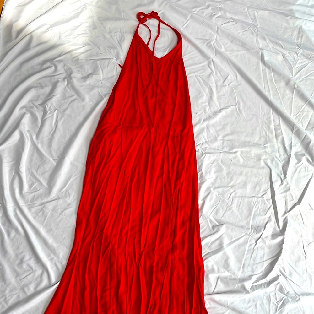 Cotton low open back red beach dress
